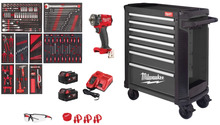 Wózek narzędziowy Milwaukee TOOLGUARD™ 30″ / 78cm z 7 szufladami w zestawie z 246 narzędziami - wersja premium 4932500743