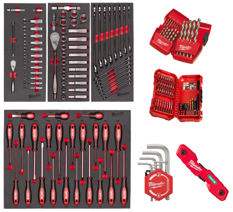 Wkładki piankowe z narzędziami Milwaukee zestaw uniwersalny 170 cz. 4932499473