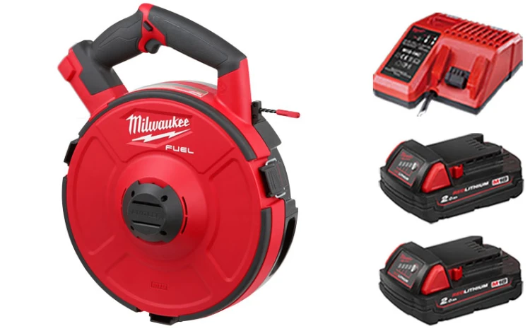 Urządzenie do przeciągania przewodów Milwaukee M18FPFT-202, będen 36m, 2x aku. 2.0Ah, ładowarka, 4933471953 linka stalowa