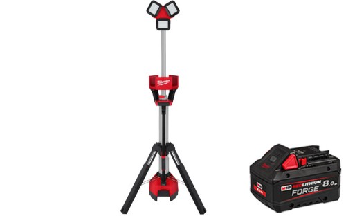 Lampa stojąca maszt AC/DC Milwaukee M18HOSALC + 1x aku. 8.0Ah FORGE, 6000lm IP34 z wbudowaną ładowarką