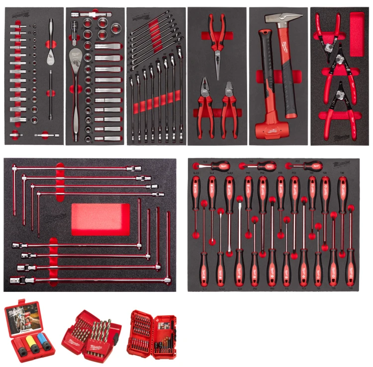 Wkładki piankowe z narzędziami Milwaukee zestaw dla mechanika samochodowego 172 cz. 4932499474