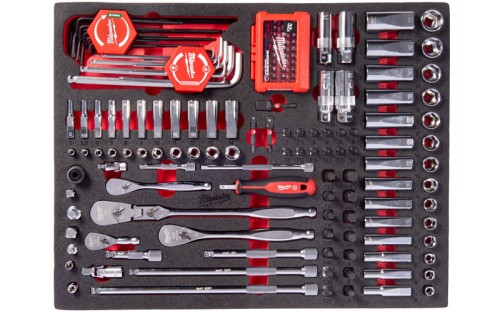 Wkładka piankowa z narzędziami Milwaukee zestaw kluczy, nasadek i bitów 1/4" i 3/8” 153 cz. 4932500756