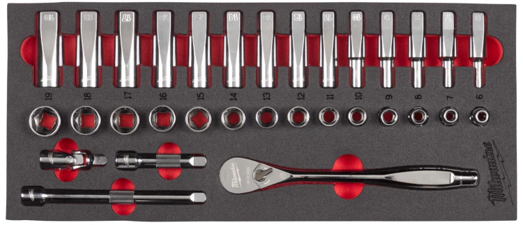 Wkładka piankowa z narzędziami Milwaukee zestaw nasadek 3/8" z grzechotką 32 cz. 4932479825