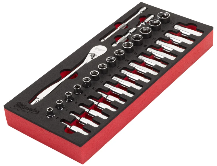 Wkładka piankowa z narzędziami Milwaukee zestaw nasadek 3/8" z grzechotką 32 cz. 4932479825