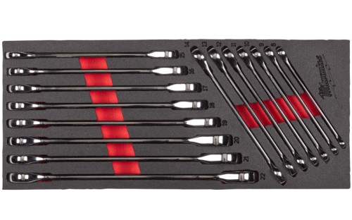 Wkładka piankowa - klucze płasko - oczkowe z grzechotką Milwaukee zestaw 15 szt. 4932479828