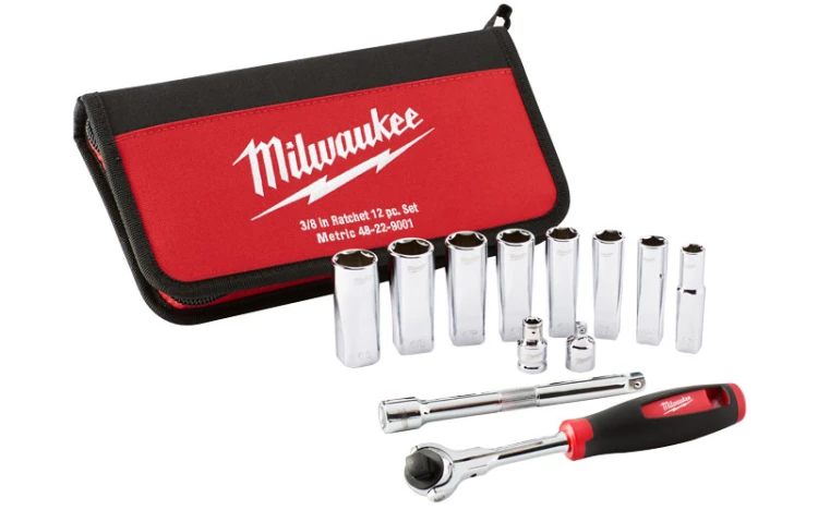 Klucze nasadowe Milwaukee 3/8˝ z grzechotką, metryczne, kpl. 12 szt. w etui 48229001