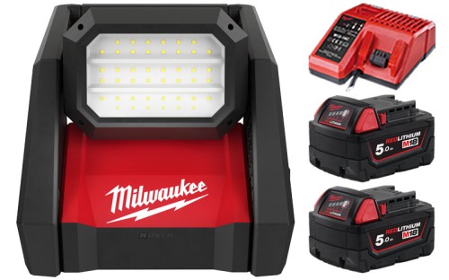 Lampa strefowa AC/DC Milwaukee M18HOAL-502 4000lm + 2x akumulator 5.0Ah i ładowarka