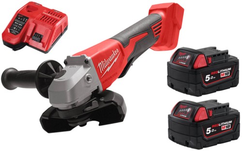 Szlifierka kątowa Milwaukee 18V M18BLSAG125XPD-502 2x aku. 5.0Ah, szybka ładowarka, silnik bezszczotkowy, wyłącznik łopatkowy