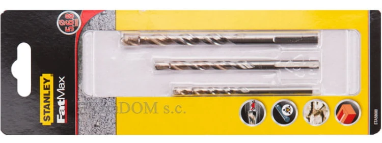 Wiertła do betonu, muru, cegły, pustaka Stanley kpl. 3 szt. z uchwytem walcowym STA58680 