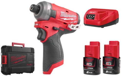 Zakrętarka udarowa Milwaukee M12FQID-202X FUEL™ SURGE™ ¼″ HEX, 2x aku. 2.0Ah, ładowarka, walizka 4933464973