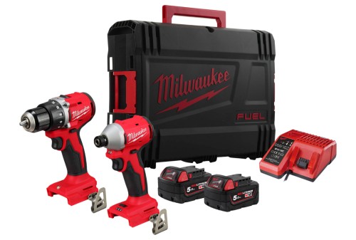 Zestaw Milwaukee: wiertarko-wkrętarka udarowa M18BLPDRC, zakrętarka udarowa M18BLIDR, 2x aku. 5.0Ah, ładowarka M12-18C, walizka M18BLCPP2B-502X 4933492837
