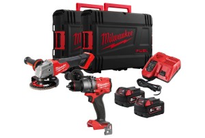 Zestaw Milwaukee M18: wiertarko-wkrętarka udarowa M18 FPD3 + szlifierka kątowa 125 mm M18 FSAG125X, 2 x aku. 5.0 Ah, ładowarka, walizka M18FPP2E3-502XEU 4933492516
