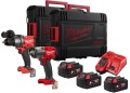 Zestaw Milwaukee M18: wiertarko-wkrętarka z udarem M18 FPD3 + kluczowy udarowy M18 FMTIW2F12, 3x aku. 5.0Ah, ładowarka, walizki M18FPP2F3-503X
