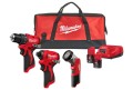 Zestaw Milwaukee M12™: wiertarko-wkrętarka M12BLDDRC, zakrętarka udarowa M12BLIDRC, lampa M12TLED, 2x aku. 2.0 Ah + ładowarka, w torbie, M12BLPP3A-202B 4933499694