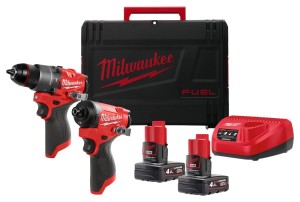 Zestaw Milwaukee M12™ FUEL™: wiertarko-wkrętarka udarowa M12FPD2, zakrętarka udarowa M12FID2, 2x aku. 4.0Ah, ładowarka, walizka HD Box, M12FPP2A2-402X 4933480587