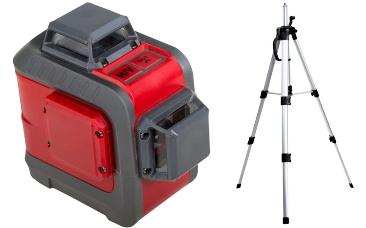 Poziomica laserowa laser linowy 2 x 360 3D Proline zielony, zasięg 20 m + statyw 15179 15165