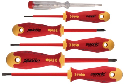 Wkrętaki izolowane FELO Ergonic VDE + próbnik napięcia + magnetyzer 41396399