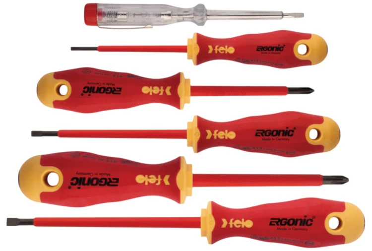 Wkrętaki izolowane FELO Ergonic VDE + próbnik napięcia + magnetyzer 41396399
