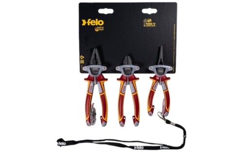Zestaw narzędzi izolowanych FELO: kombinerki 180mm, obcinaczki boczne 160mm, szczypce telefoniczne 170mm. + tester i smycz GRATIS 58093095