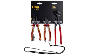 Zestaw 2 szczypiec izolowanych VDE: kombinerki 180mm, obcinaczki boczne 160mm + szczypce do rur 250mm FELO + detektor i smycz GRATIS 58094095