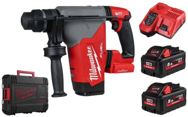 Młotowiertarka Milwaukee M18ONEFHP-552X FUEL SDS-+ 32mm 5.0 J 2x aku. 5.5 Ah HIGH OUTPUT™ + szybka ładowarka