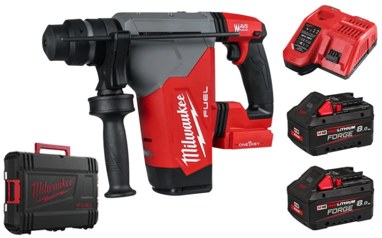 Młotowiertarka Milwaukee M18ONEFHP-802X FUEL SDS-+ 32mm 5.0 J 2x aku. 8.0 Ah FORGE™ + szybka ładowarka