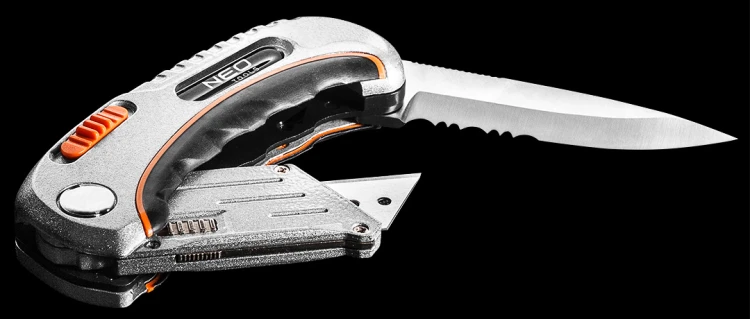 Nóż uniwersalny składany NEO TOOLS ostrze trapezowe, nylonowe etui + 5 ostrzy