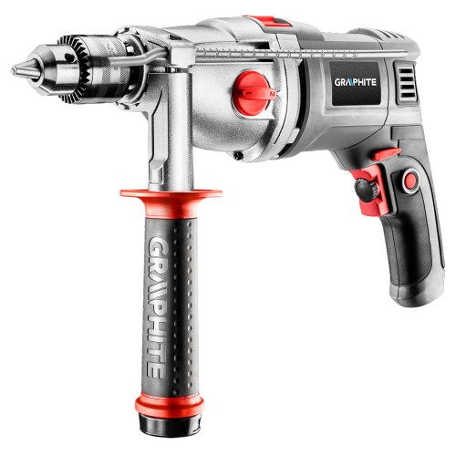 Wiertarka udarowa dwubiegowa GRAPHITE 1050W, uchwyt kluczykowy 13 mm, obroty I: 1100, II: 3000 min⁻¹, walizka