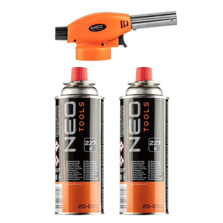 Palnik gazowy nakręcany NEO TOOLS + 2 naboje z gazem butan, 227 g