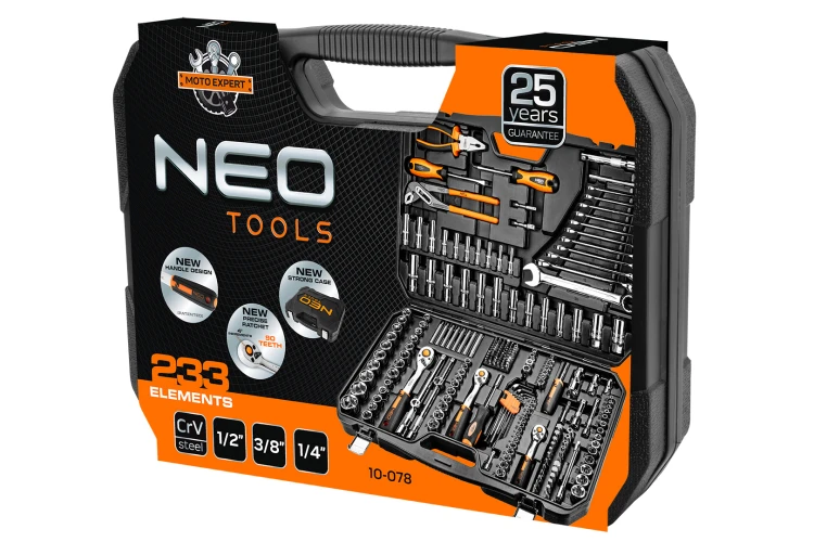 Klucze nasadowe NEO TOOLS zestaw233 szt. CrV 1/2" 3/8" 1/4"