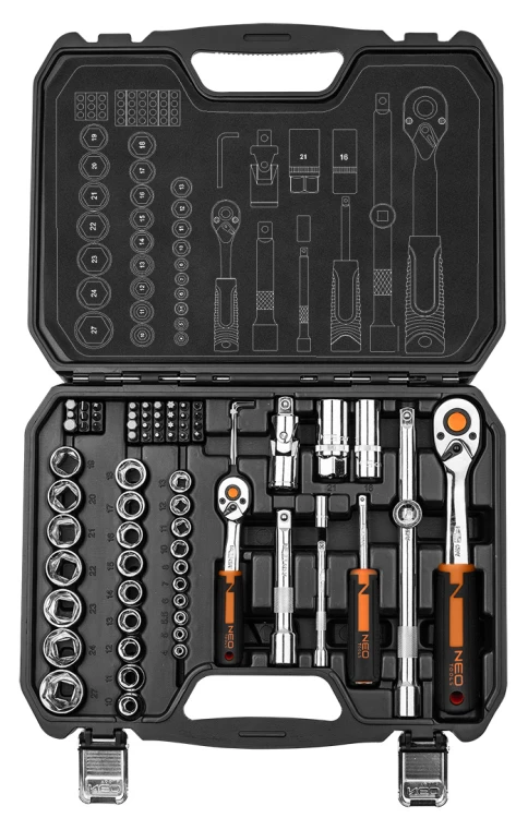 Kucze nasadowe NEO TOOLS zestaw 73 szt. CrV 1/2" 1/4"