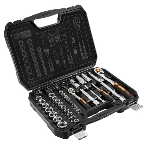 Kucze nasadowe NEO TOOLS zestaw 73 szt. CrV 1/2" 1/4"