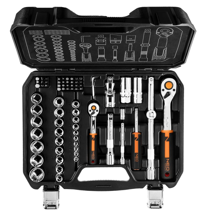 Kucze nasadowe NEO TOOLS zestaw 73 szt. CrV 1/2" 1/4"