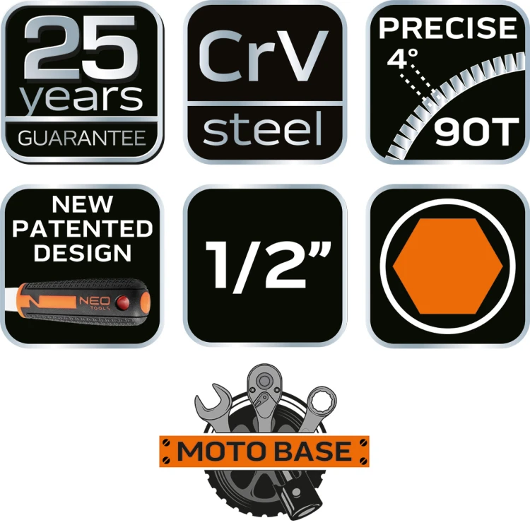 Klucze nasadowe NEO TOOLS zestaw 58 szt. CrV 1/2"