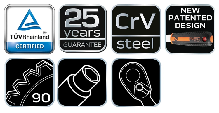 Klucze nasadowe NEO TOOLS zestaw 12 szt. CrV 1/2"