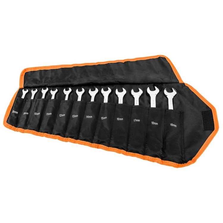 Klucze płasko-oczkowe NEO TOOLS z grzechotką i przełącznikiem zestaw 12 szt. 8 - 19 mm, miękkie etui