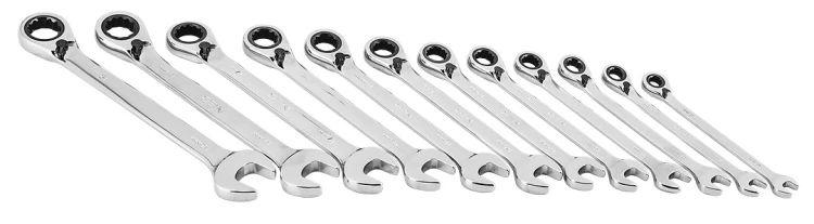 Klucze płasko-oczkowe NEO TOOLS z grzechotką i przełącznikiem zestaw 12 szt. 8 - 19 mm, miękkie etui