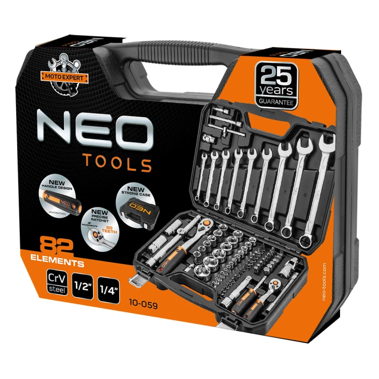 Zestaw kluczy nasadowych NEO TOOLS 1/2" 1/4" 82 szt. CrV
