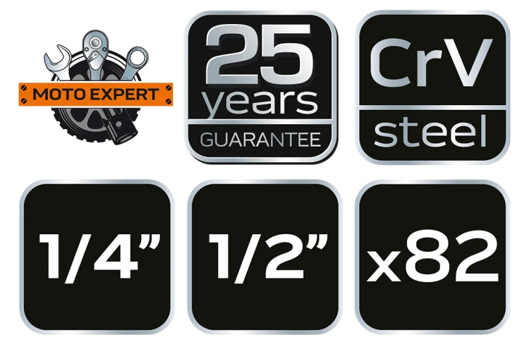 Zestaw kluczy nasadowych NEO TOOLS 1/2" 1/4" 82 szt. CrV