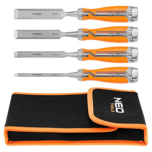 Dłuta NEO TOOLS 6, 12, 18, 24 zestaw 4 szt. uchwyt dwukomponentowy w etui
