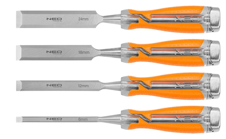 Dłuta NEO TOOLS 6, 12, 18, 24 zestaw 4 szt. uchwyt dwukomponentowy w etui