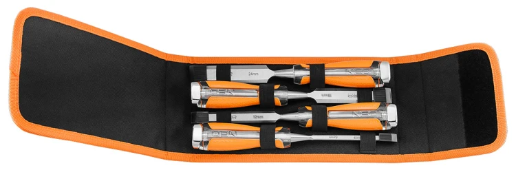 Dłuta NEO TOOLS 6, 12, 18, 24 zestaw 4 szt. uchwyt dwukomponentowy w etui