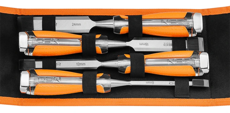 Dłuta NEO TOOLS 6, 12, 18, 24 zestaw 4 szt. uchwyt dwukomponentowy w etui
