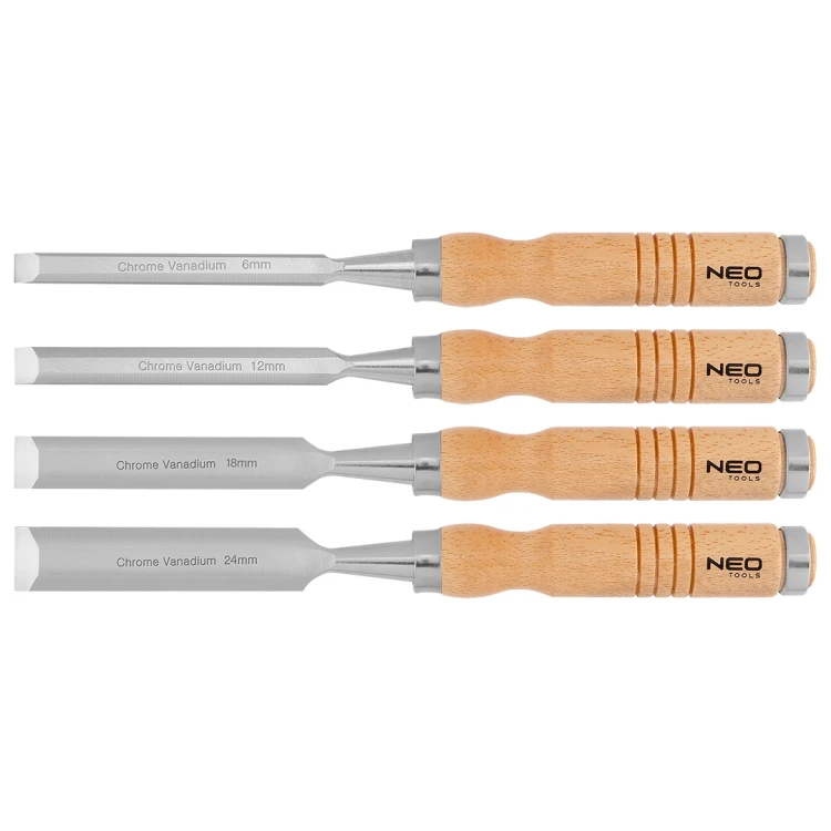 Dłuta NEO TOOLS 6, 12, 18, 24 mm zestaw 4 szt. uchwyt drewniany