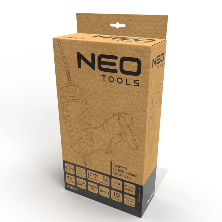 Prostownik automatyczny NEO TOOLS 6A/100W 3-150Ah do akumulatorów kwasowych / AGM / GEL