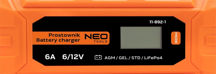 Prostownik automatyczny NEO TOOLS 6A/100W 3-150Ah do akumulatorów kwasowych / AGM / GEL