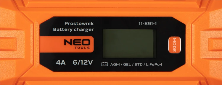 Prostownik automatyczny NEO TOOLS 4A/70W 3-120Ah do akumulatorów kwasowych / AGM / GEL