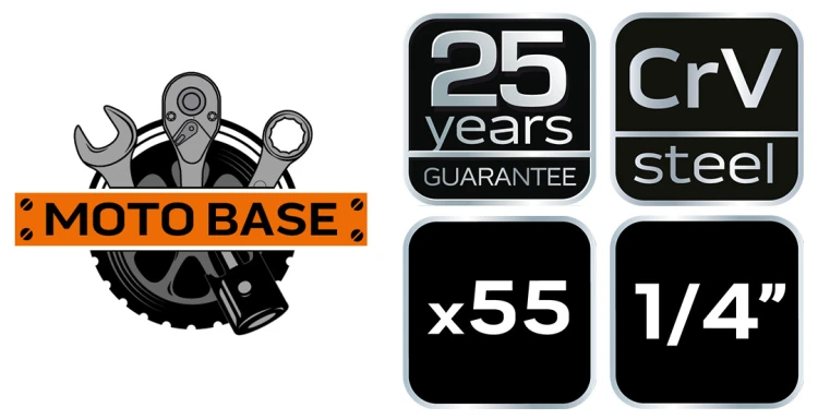 Klucze nasadowe NEO TOOLS 1/4" 55 szt. satynowy