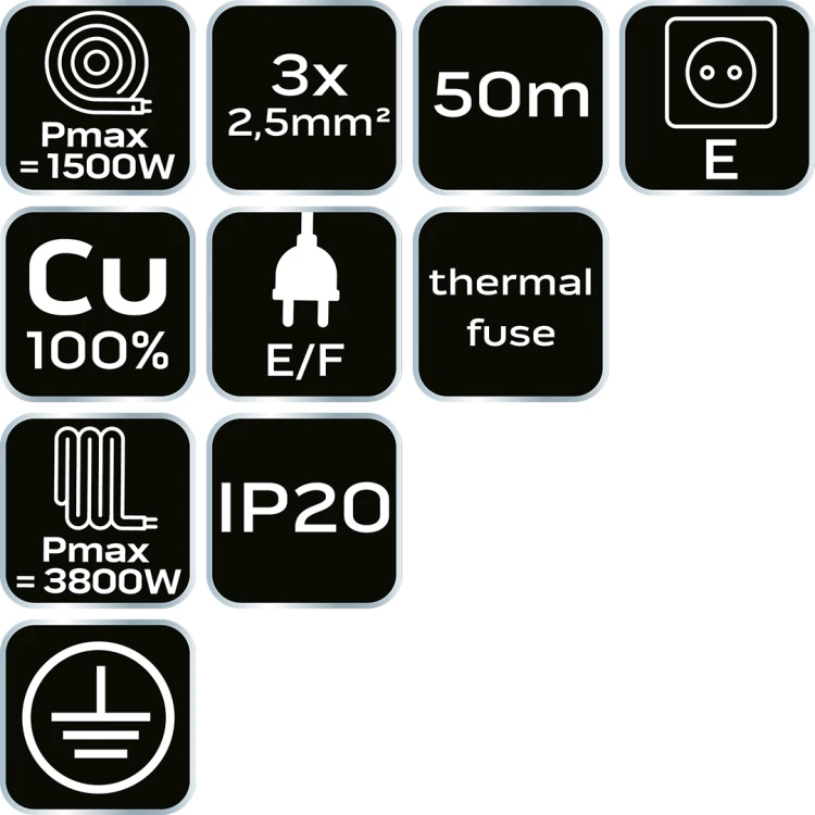 Przedłużacz bębnowy 50 m NEO TOOLS 3 x 2.5 mm2