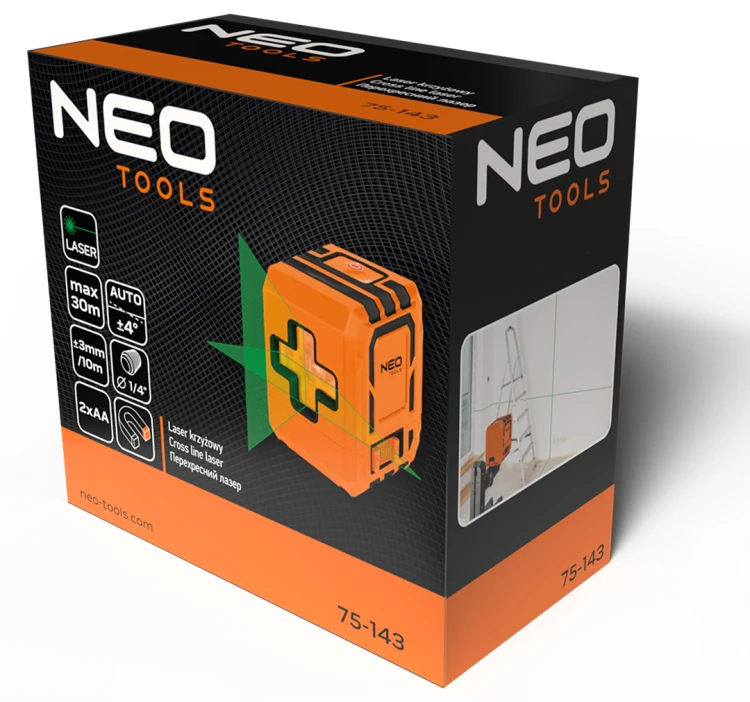Laser krzyżowy 30 m NEO TOOLS z etui i uchwytem magnetycznym, zielony